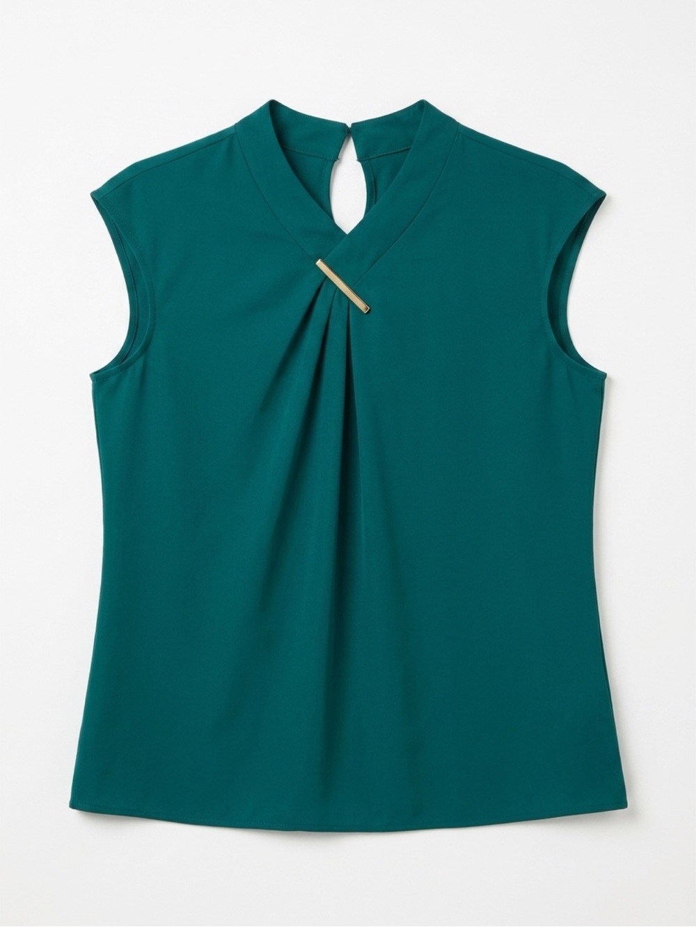 Sleeveless Keyhole Pleat Top in Green